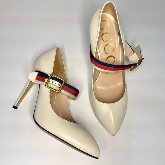 Gucci Shoes - Gucci Malaga Kid/NS Gross Grain Sylvie Pumps Size 37, US 7 Mystic White